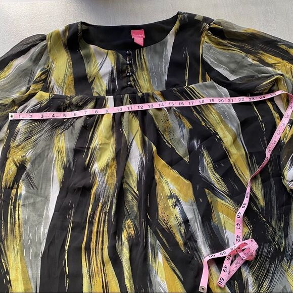 Du Jour Brush Stroke Print Sheer Sleeve Top - Picture 4 of 8